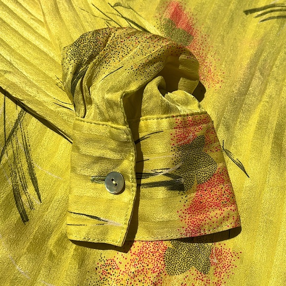 Vintage Lemon Yellow Silk Floral Blouse - Picture 6 of 9